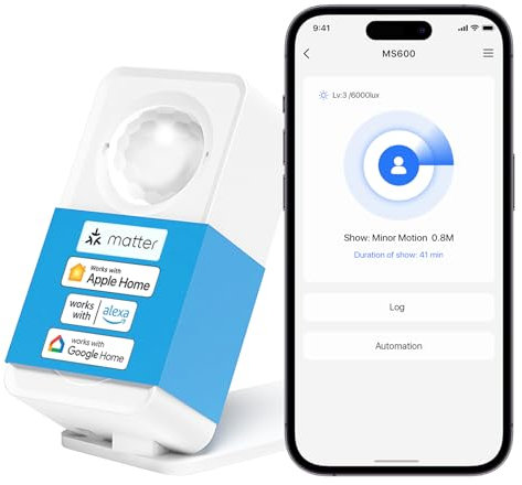 Meross_Smart Matter Präsenzmelder, WLAN Bewegungsmelder Innen mit App-Benachrichtigung für Warnsystem und Automationen, Anwesenheitssensor mit Kabel, Funktioniert mit Apple HomeKit, Alexa, Google Home