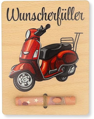ZUKLA Verpackung Geldgeschenk Moped - 13 x 10 cm - bunter Druck Geldgeschenk Verpackung Holz - Vespa Geschenke für Männer & Frauen - Geldgeschenke Geburtstag Roller - Vespa Spardose