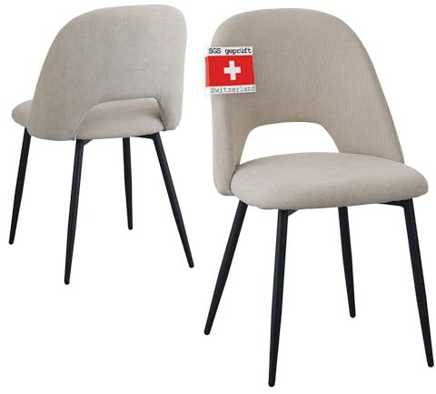 Albatros Esszimmerstühle mit Cord-Bezug 2er Set Silvi, Beige - Stilvolles Vintage Design, Cord-Bezug, SGS geprüfter Polsterstuhl - Moderner Küchenstuhl, Stuhl Esszimmer oder Esstisch Stuhl