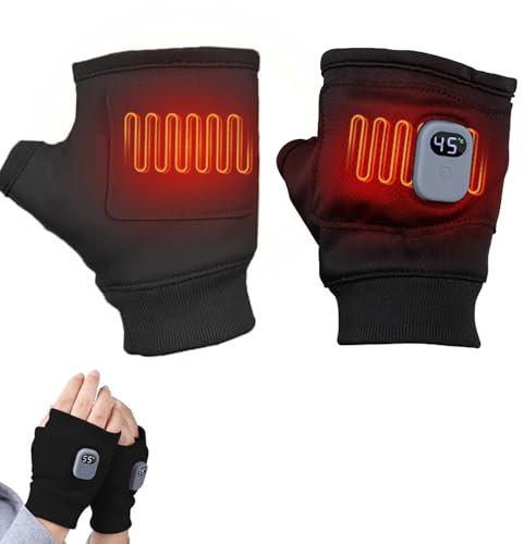 Heated Gloves Rechargeable, Electric Heated Gloves with 3-Speed Adjustable Heating Work Gloves, Fast Heating Half-Finger Riding USB Heated Fingerless Gloves for Women and Men (Black)