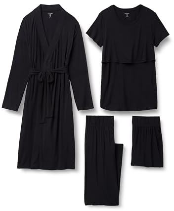Amazon Essentials Women's Soft Modal Nursing Maternity Sleepwear Pyjama Bundle, 4 Piece, Black, S