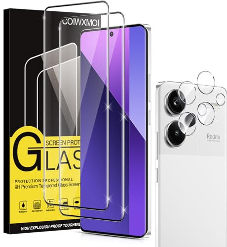 Coiwxmoi [2+2 Protector Pantalla para Xiaomi Redmi Note 13 Pro Plus/Note 13 Pro+ 5G, 2 Cristal Templado + 2 Protector Camara, Dureza 9H, HD Clara, Anti Arañazos, Sin Burbujas,Ultra Resistente 6.67