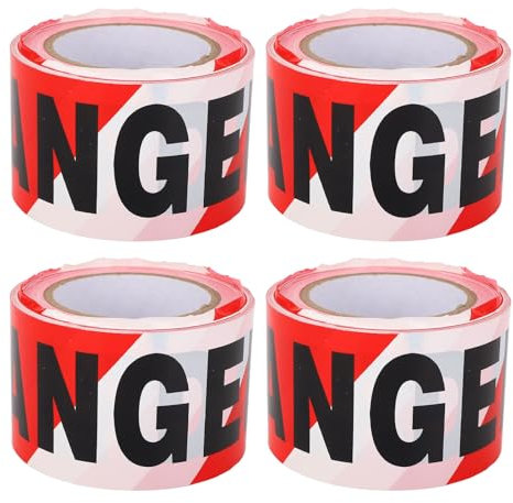 4pcs Gefahrenwarnband, 3 Zoll X 1000 Fuß Hellrot und weiß mit Kräftigen Schwarzen, die für Bau- und Barrikadenszenarien Geeignet Sind