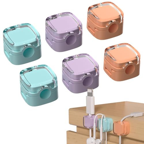Magnetic Cable Clips - 6 Pack Magnetic Cable Holder for Desk, Cable Management Clips with Strong Adhesive, USB Wire Holder Clip for Home, Office, Car, Wall, Nightstand (Mixed Colors)