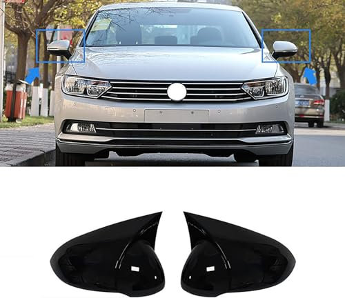 WHLXQ 2 Stück Rückspiegelabdeckungen, Kompatibel mit VW Passat B8 Saloon 3G2 CB2 2014, ABS-Rückspiegelgehäuse, Paste-Installation, Hörner-Stil,Glossy-Black