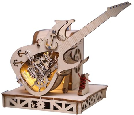 BuildCubes 3D Holzpuzzle Erwachsene, Mechanische Übertragung Gitarre Spieldose 3D Holz Puzzle Modellbausatz Spieluhr, 150PCS Steampunk 3D Puzzle Holz Musikbox, Spielzeug Geschenk -KIT