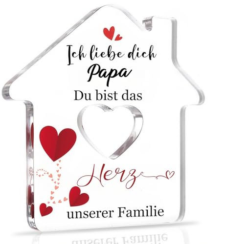 RISFIHEI Vatertagsgeschenk für Papa Geschenke für Papa Geschenk Geburtstag Hausförmig Acryl-Plakette Dekoration Vatertag Geburtstagsgeschenk für Papa Weihnachtsgeschenke für Papa