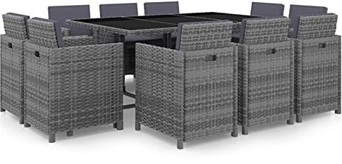 Iiaky 11-TLG. Garten-Essgruppe mit Auflagen Poly Rattan Grau Sofa-Set FüR DraußEn Rattan GartenmöBel Set