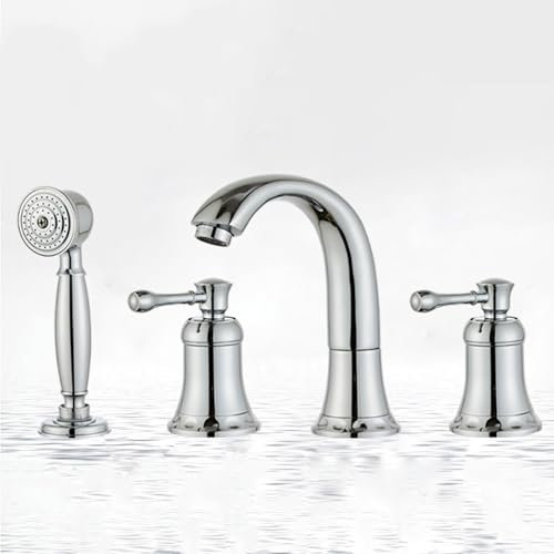 BiaoTeng Robinet de Baignoire 4 Trous Chaud et Froid Mitigeur de Baignoire avec Douchette Chrome