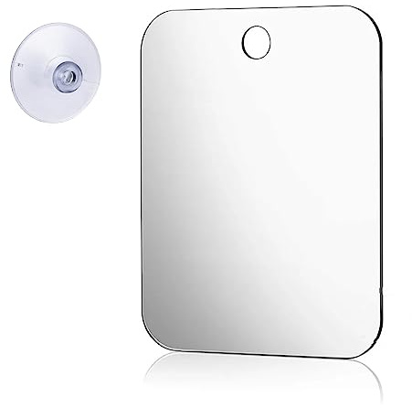 Ncheli Miroir de Rasage Anti-Buée Incassable 17x13cm sans Cadre | Avec Ventouse, Mural Salle de Bain/Douche/Camping, Portable