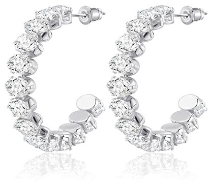 Linawe Creolen Ohrringe Silber Jewelry, Statement Ohringe Edelstahl Damen, Creolen Groß Ohrhänger Damen Schmuck, Modeschmuck Hängende Ohrringe