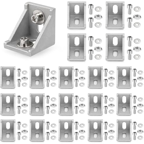 20 Stk Aluprofil Winkel 40x40mm, Befestigungsmaterial Winkel Befestigung, Raster Streben Winkelverbinder Eckwinkel Aluminium Eckverbinder für 3D-Drucker,CNC-Router,DIY-Projekte