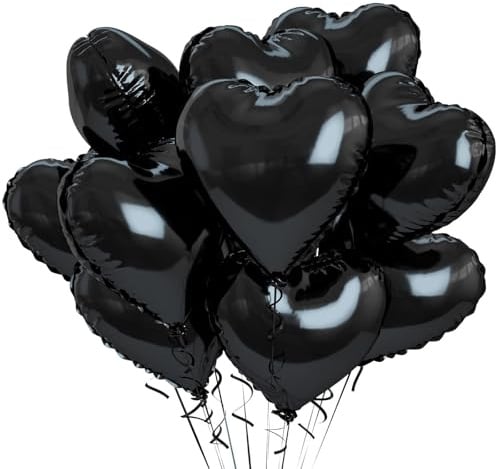 Fesnova Herz Schwarze Ballons Set, 12 Stück Schwarze Luftballons