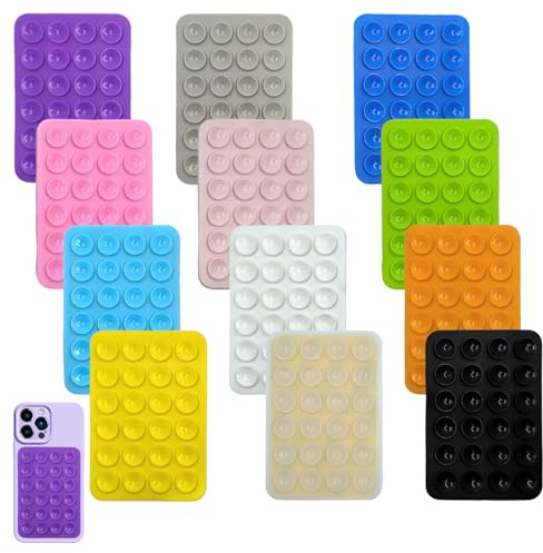 TRUEIN Silikon Saugnapf Handyhülle, 12 Stück Handy Saugnapf, Handy Noppen Halter Rückseite, Noppen Handyhülle, Freisprechen, Silikon Handyhalterung für alle Handymodelle Selfie und Video (12 Farben)