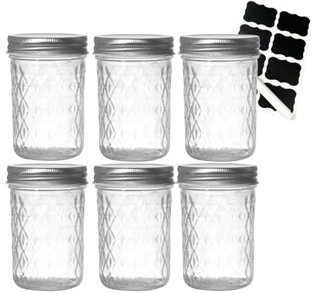 Yumzxin 6 Pack Mason Jars 8 oz (240ml) with Regular Lids - Wide Mouth Clear Glass Canning Jars for Pickling, Fermenting, Jam, Overnight Oats, Food Storage & DIY Crafts
