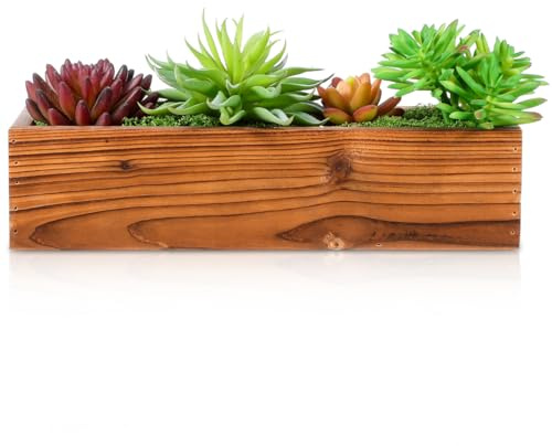 Didiseaon Pot de fleurs rectangulaire rétro en bois carbonisé pour intérieur et extérieur, support de plantes en bois rustique pour balcon, herbes et plantes vertes