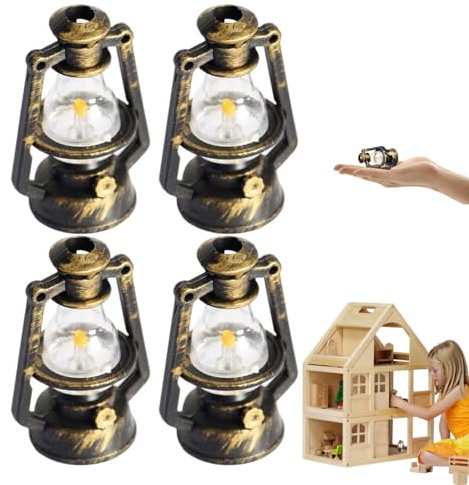 Puppenhaus-Miniaturlaterne, 4 Stück, Retro-Miniatur-Kerosinlampe, 1:12, Mini-Vintage-Öllampe für Weihnachten, Puppenhaus-Dekoration, Kerosin