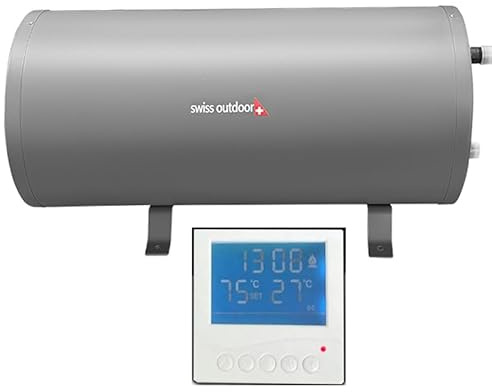 FORÇA Swiss Outdoor S.O. Scaldacqua per camper, 10 litri, 12 V, 200 W, con display LCD, elemento di comando per roulotte, camper, scaldabagno per acqua calda