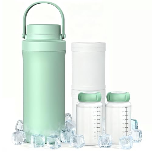 Tragbarer Muttermilchkühler, Milchkühlerflasche mit größerem Fassungsvermögen, 360°-Kühlung für 24 Stunden, Reise-Muttermilchkühler mit 2 Babyflaschen zur Aufbewahrung von Muttermilch, Baby-Fütterungs