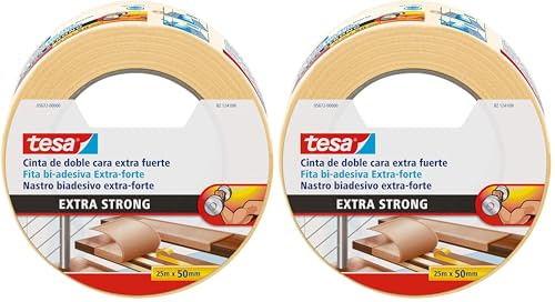 Tesa® Biadesivo per pavimenti Tenuta Extra Forte, 25m x 50mm, Trasparente (Confezione da 2)