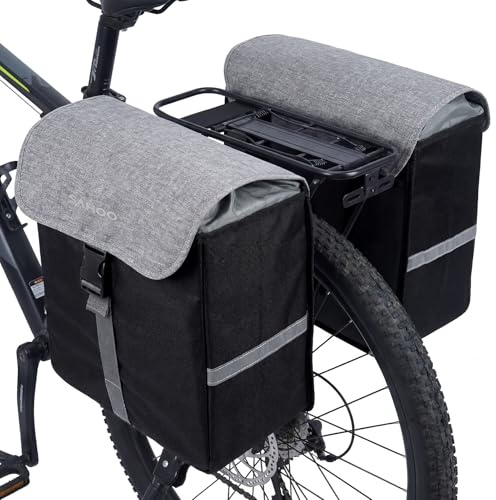 40L Bike Pannier Bag,Bike Rear Rack Bag Waterproof Large Capacity Double Pannier Carrying Handle with Reflective Strip Secure with Straps Back Seat Storage Pouch for Cycling Traveling Commuting