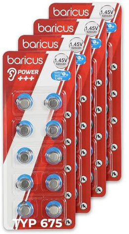 BARICUS Batterie per apparecchi acustici Zinco Aria - Tipo 10 13 312 675 - 40 pezzi - Pile a bottone da 1,45 V per apparecchi acustici ITE BTE CIC (tipo 675-40 pezzi)