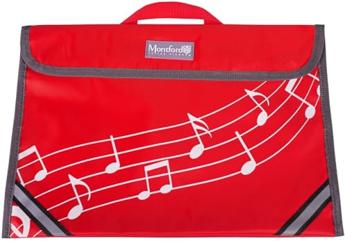 Montford Notenhefttasche Standard – Rot – Ideal für Schule und Musikunterricht. Mit reflektierenden Sicherheitsstreifen, sicherem Verschluss und Tragegriff.