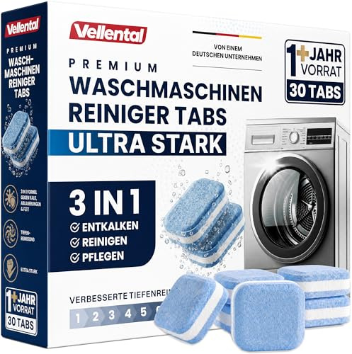 30x Waschmaschinenreiniger Tabs extra starke 3-in-1 Formel gegen Geruch, Kalk und Ablagerungen - Waschmaschinen Reiniger für Tiefenreinigung - Waschmaschine Reinigung + 1-Jahres-Vorrat