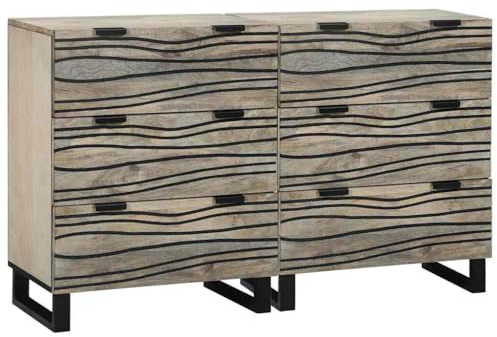 Holekex Sideboard Set 2 Stück Weiß 120 x 33,5 x 75 cm Massivholz Mango mit 6 Schubladen Stauraum für Wohnzimmer Esszimmer Diele und Büro rustikale Anrichte mit Ablagefach