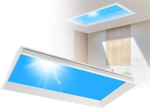Panel De Luz De Techo LED Cielo Azul, Ventana Falsa con Tragaluz Y Control Remoto – Lámpara De Luz Solar Regulable para Habitaciones Sin Ventanas, Simula La Luz Natural del Día, Luz De Techo