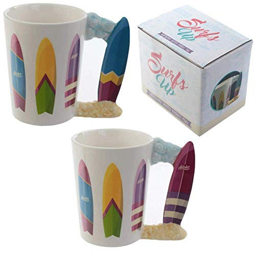 Puckator Tasse mit Surfbrettgriff, Keramik, gemischt, Höhe 11 cm, Breite 13 cm, Tiefe 8,5 cm