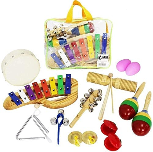 A-Star 13-teiliges Musikinstrument-Percussion-Geschenkset mit Aufbewahrungstasche, inkl. Xylophon und Shakern, lustige Mini-Band für Anfänger