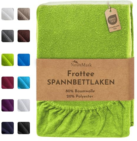 NatureMark FROTTEE Spannbettlaken, Spannbetttuch TOP Preis-Leistungs-Verhältnis in vielen Größen und Farben MARKENQUALITÄT (180x200-200x200 cm, Apfel grün)