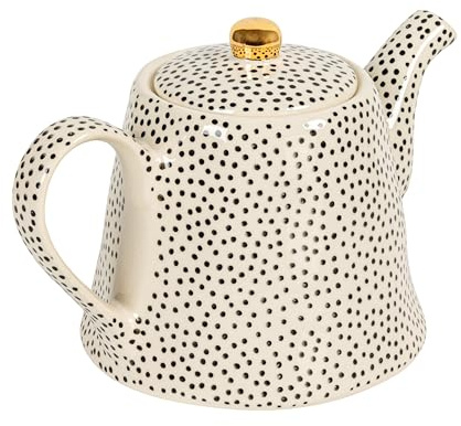 Creative Co-op White Stoneware Teapot with Black Speckles & Gold Electroplating