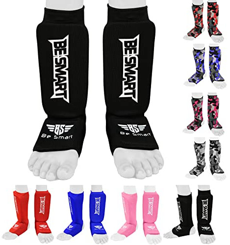 Protège-tibias Enfant Be Smart pour MMA, boxe, Muay Thai, kick-boxing - Protection du tibia et du cou-de-pied, Noir , XXS (9 TO 13 Years)