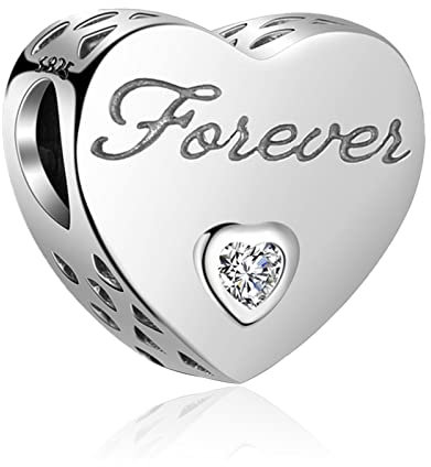LaMenars I Love You Liebe Herzbecher Charms Anhänger 925 Sterling Silber für Armbänder und Halsketten (“I Love You Forever” Kristall)