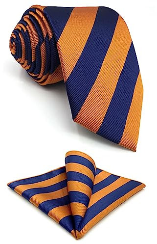 SHLAX&WING Neu Blau Orange Streifen Herren Krawatte Set Geschäftsanzug