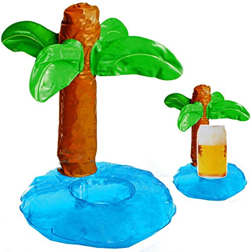 alles-meine.de GmbH aufblasbarer Getränkehalter/Getränkedosenhalter & Getränkekühler - schwimmende Insel & Palme - Flaschenhalter - aufblasbar - lustiger Partyartikel - Pool - ..