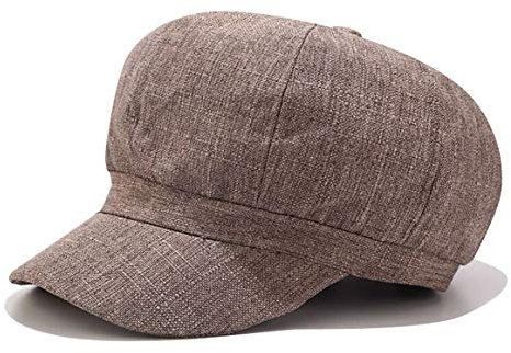 Chennuo Vintage Schirmmützen Damen Baumwolle Leinen Newsboy Barette Cabbie Hut Ballonmütze (Braun)