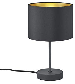 lightling Tischleuchte Benny mit Stoffschirm schwarz matt und Innenseite in Farbe Gold. Korpus Metall schwarz. exkl. 1 x E27 (max. 40W). Höhe: 33 cm. Durchmesser: 20 cm