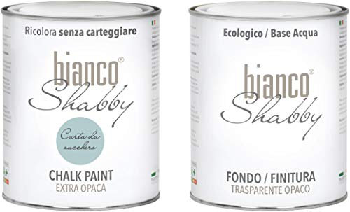 CHALK PAINT Carta Da Zucchero & FINITURA - Pittura Shabby Chic EXTRA OPACA (1 litro) + Finitura Trasparente Opaco (1 litro)