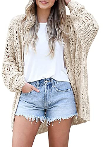 Mafulus Women's Crochet Cardigan Sweaters Lightweight Summer Kimono Beige