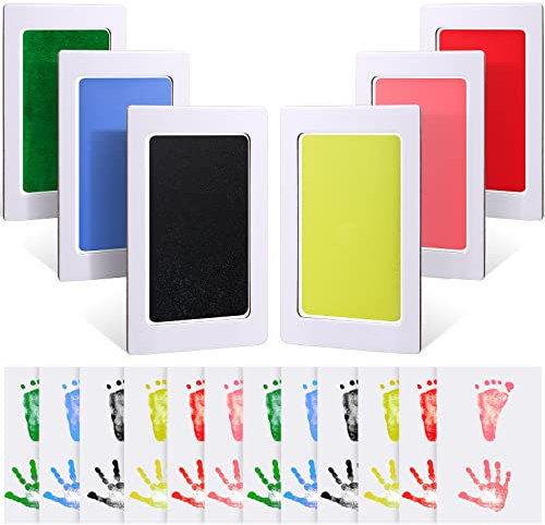 Outus 18 Stück Tintenlose Baby Stempelkissen Set Handabdruck und Fußabdruck Kits Sichere Stempelkissen mit 12 Abdruckkarten Saubere Hund Pfotenabdruck Stempel Set für Familie Baby Shower (S)