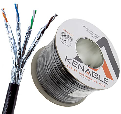External SHIELDED CAT7 Outdoor Use COPPER Ethernet Cable S/FTP Reel Black 100m Fully Shielded Pairs and Outer Shielding PE Jacket UV Resistant and Waterproof 10gig
