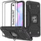 KANSi Hülle kompatibel für Xiaomi Redmi 9A / 9AT, Schutzfolie [2 Stück] Silikon TPU Hart PC Handy Hüllen 360 Grad Drehbar Ringhalter Bumper Stoßdämpfung Schutzhülle - Schwarz