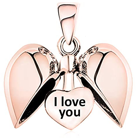 LSDesigns I Love You Heart Charm Bead Necklace Pendant S925 Sterling Silver with Rose Gold fits Pandora Moments Women's Charms Bracelet - Birthday Gift for Her Wife Girlfriend GF