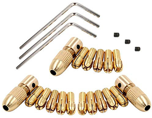 Mesee Juego de 3 portabrocas de latón de 0,5 a 3 mm pequeña broca eléctrica con llave Allen, adaptador de portabrocas micro torcidas para herramientas rotatorias para eje de 4,05 mm