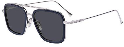 LHSDMOAT Retro Metallrahmen Iron Man Sonnenbrille Square Eyewear Tony Stark Brille für Mann Frau (Silver Frame Gray Lens)