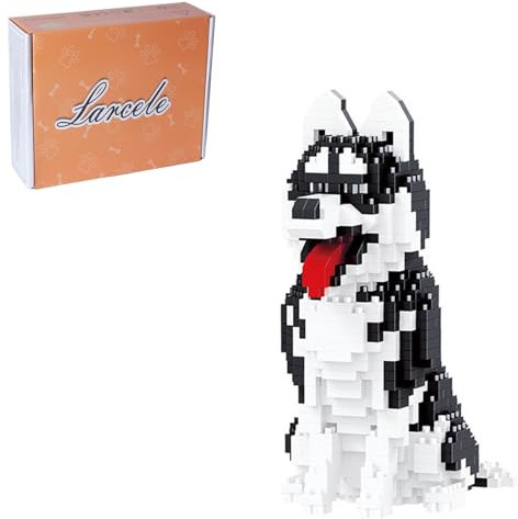 Larcele KLJM-05 - Kit de jouets - Mini blocs de construction - Mini animaux - KLJM-05 (Husky de Sibérie) - Réutilisables