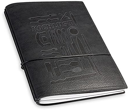 X17-Mein Rezeptebuch, Kochbuch, A5, Ringebuch, zum Selberschreiben, eintragen, aus belgischem Leder schwarz; die wahre Kochlust! Austauschbare Hefte! 100% Made in Germany